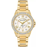 Bulova reloj Marine Star mujer serie L cuarzo 3 agujas fecha día y diamantes | Dorado